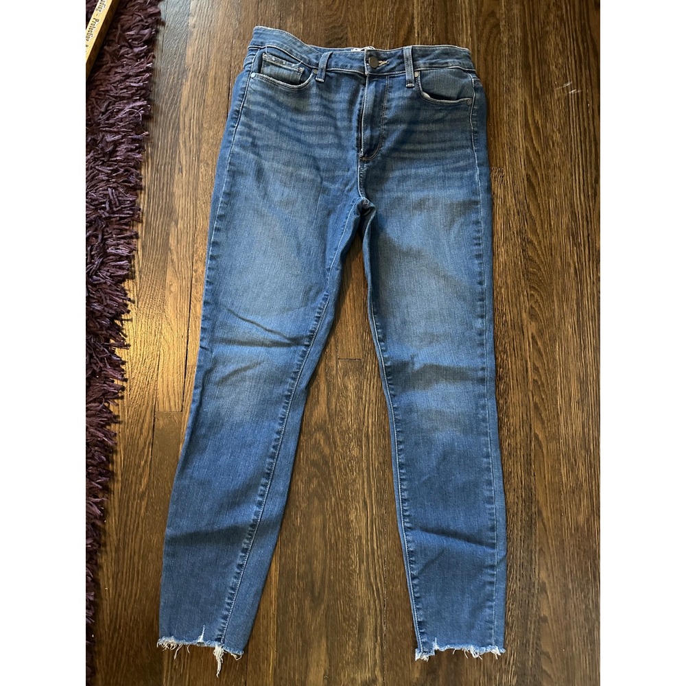 PAIGE Hoxton Ankle High Rise Skinny Jeans Medium Wash Raw Hem Size 30